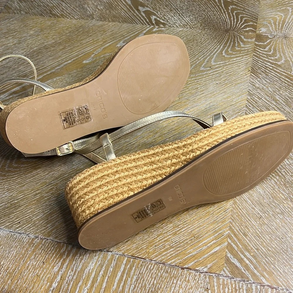 CHICO’S Gold Strap Espadrille Wedge 8